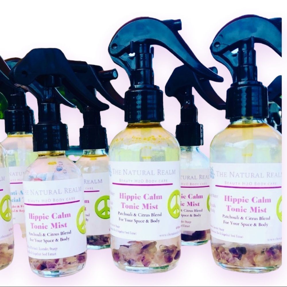 Hippie Calm Calming Body Mist with Amethyst Stones and Essential Oils Organic
